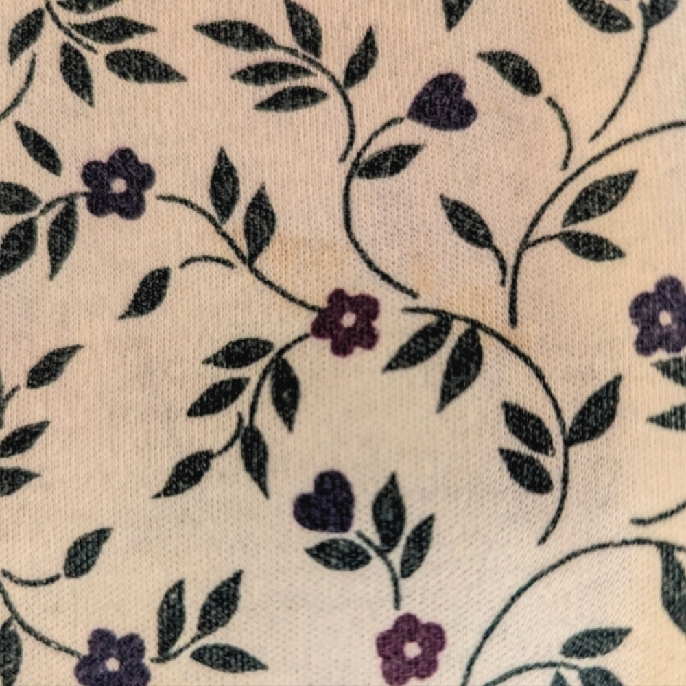 Vintage white long sleeved shirt moc neck purple & green floral design medium - Picture 10 of 11